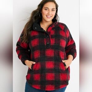 Lodge Sherpa Maurice's Sweatshirt 1X  Plus Size Buffalo Plaid warm & cozy